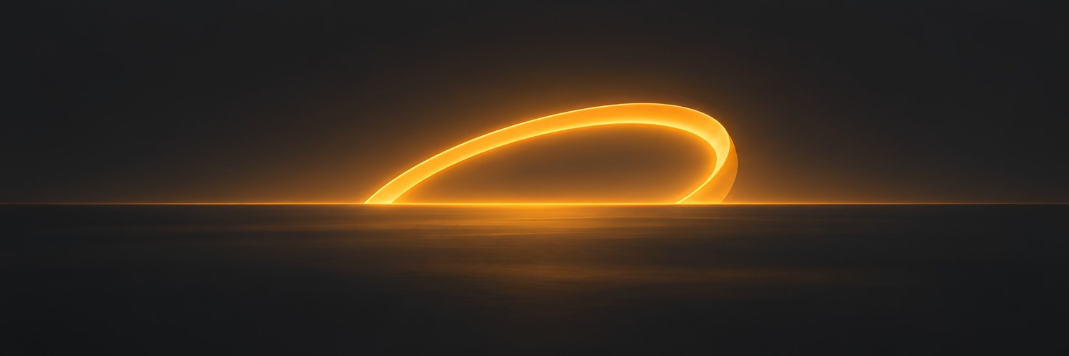 A glowing amber halo ring rising over a dark horizon